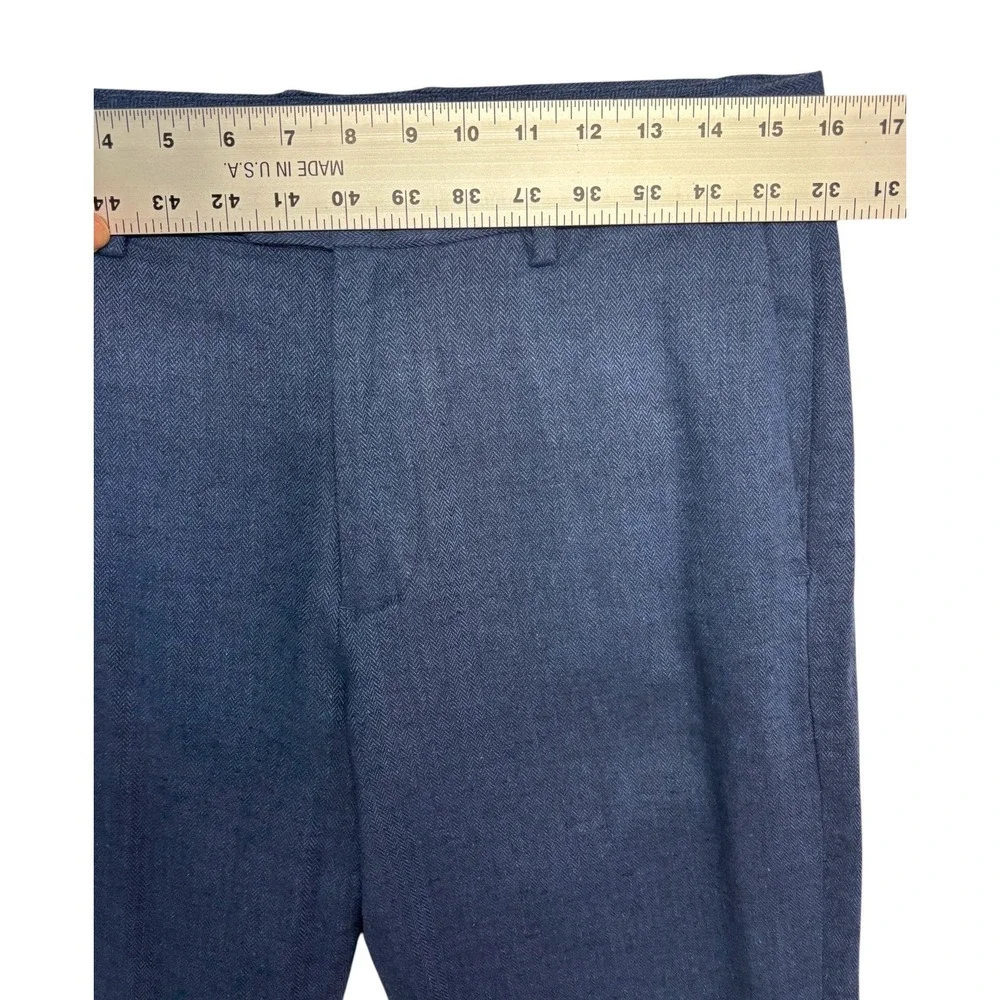 Banana Republic 30x30 Navy Blue Herringbone Linen Cotton Pants Trousers Tailored